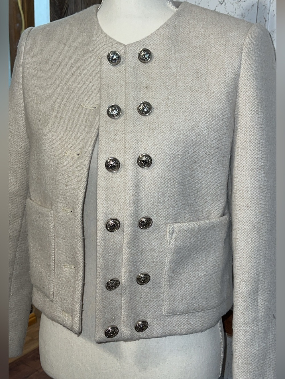 MOTF Beige Bouclé Jacket | XS | Elegant Button Detail